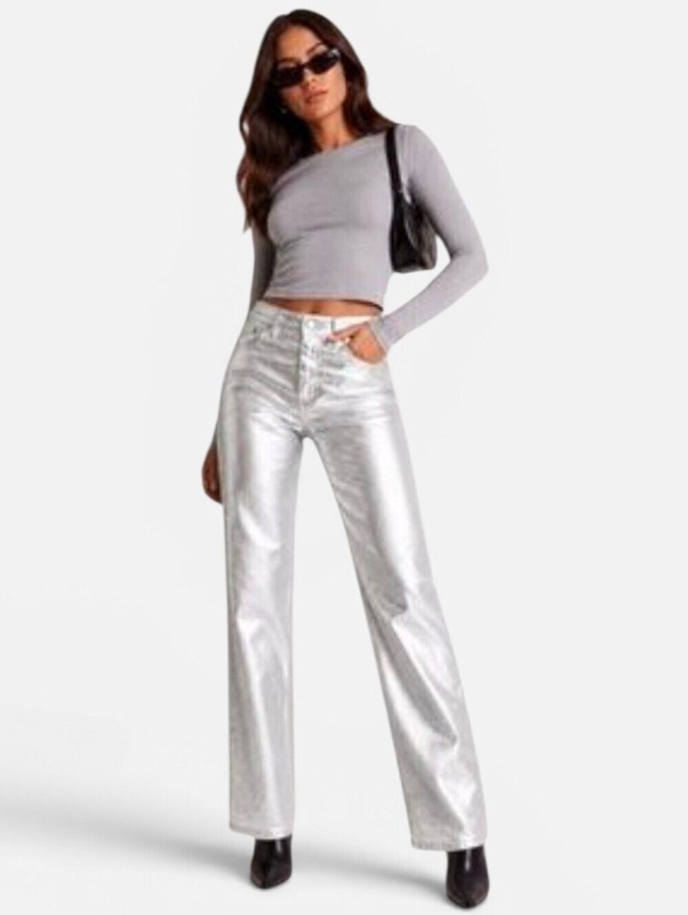 Abercrombie & Fitch 90s Relaxed High Rise Metallic Silver Jeans Sz.4 Regular
